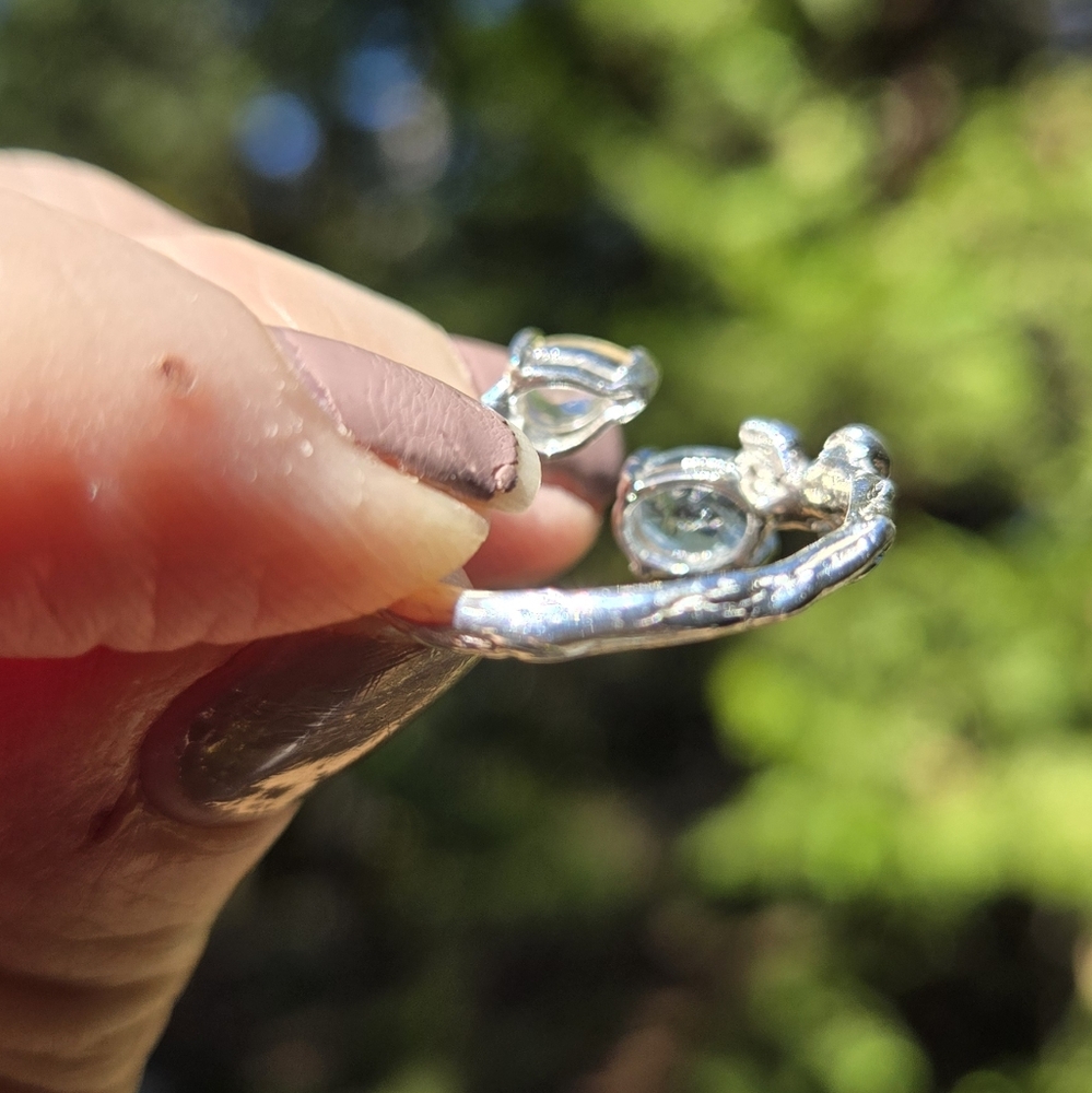 Blue Topaz Citrine Rhodalite Natural Gemstone Sterling White Gold Ring Sz8.5 - Picture 9 of 10